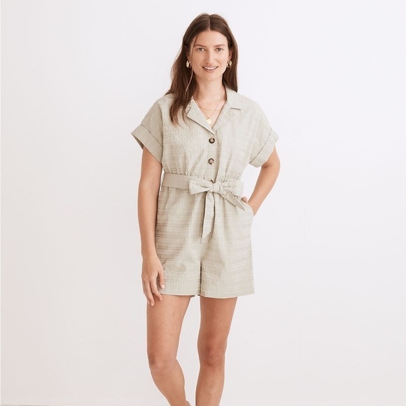 Madewell Seersucker Camp Romper - Picture 1 of 7